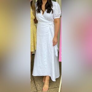 Reformation white linen wrap dress